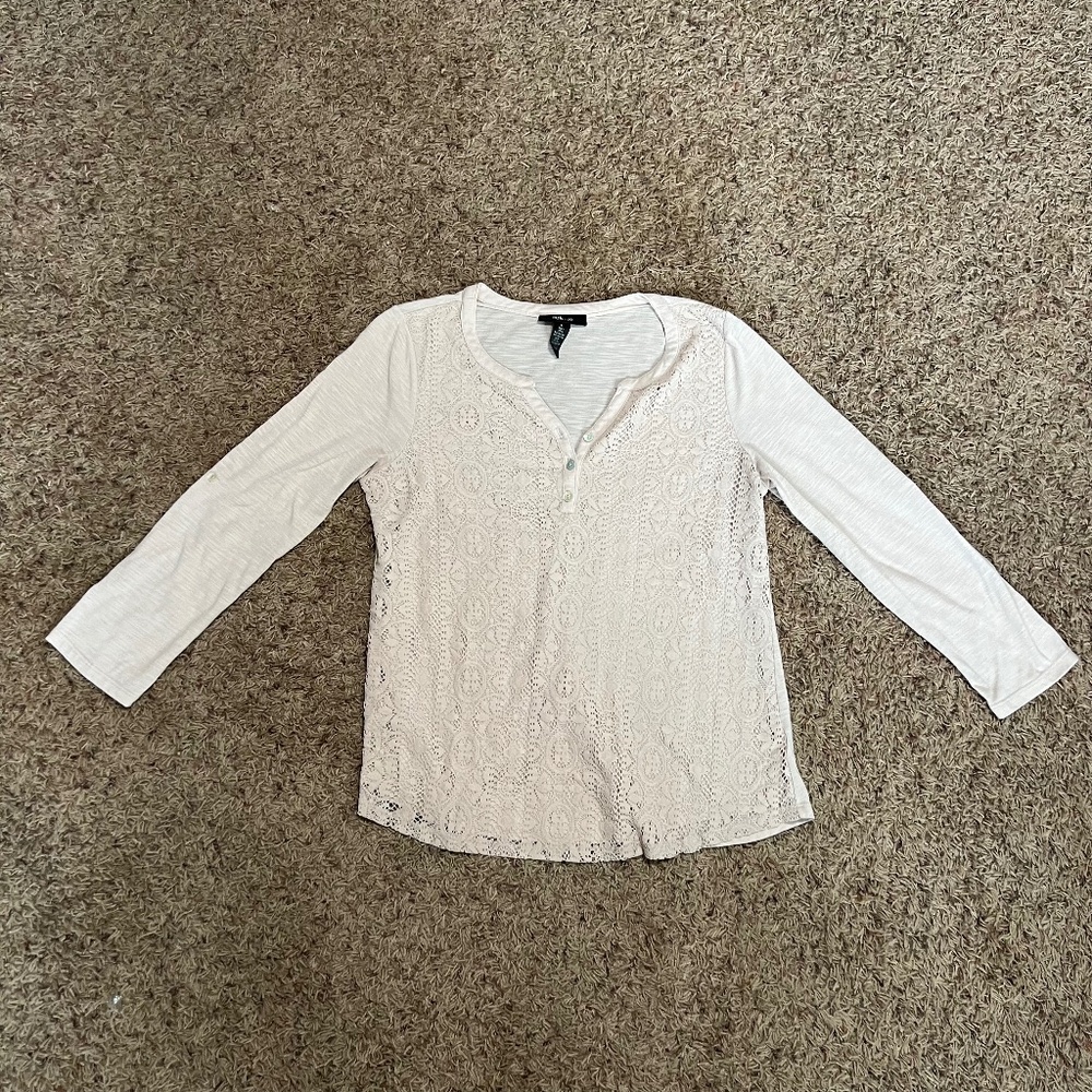 Style & Co. Crochet Lace Henley Top – Women’s Size L